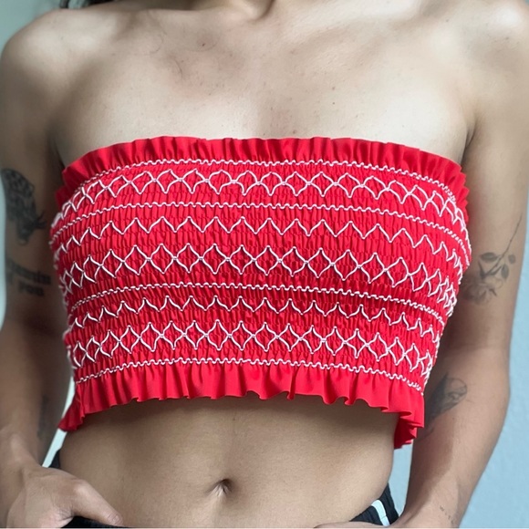 Tops - Red and white smocked tube top!